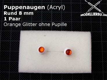 Puppenaugen rund 8mm Acryl Orange Giltter ohne Pupille