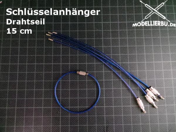 Schlüsselanhänger Drahtseil 15 cm 5 x Blau