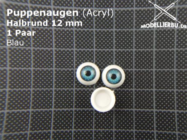 Puppenaugen halbrund 12 mm Acryl (Blau)