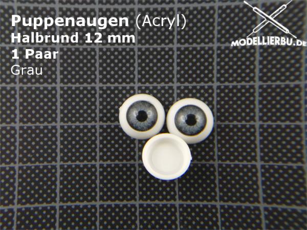 Puppenaugen halbrund 12 mm Acryl (Grau)