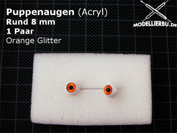Puppenaugen rund 8mm Acryl Orange Giltter