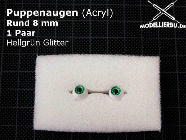 Puppenaugen rund 8mm Acryl Hellgrün Giltter