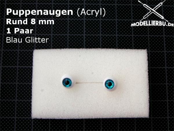 Puppenaugen rund 8mm Acryl Blau Giltter